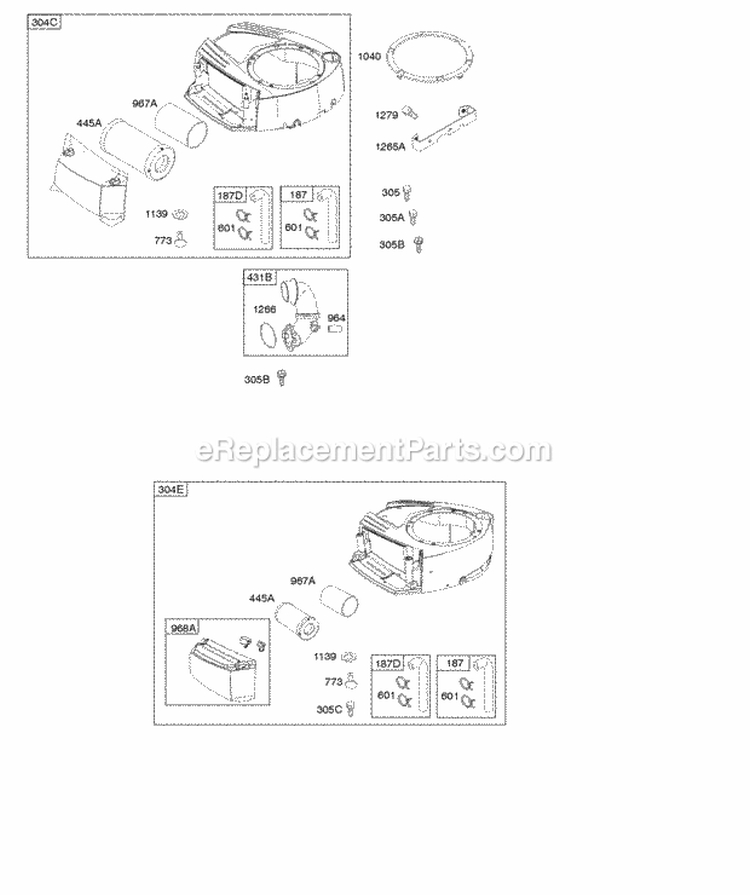 Air Cleaner Blower Housing Exhaust System Diagram and Parts List for 331777-0546-E1  Briggs and Stratton Engine